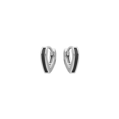 Boucles d'oreilles tige argent rhodié articulée forme V résine noire