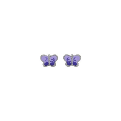 Boucles d'oreilles tige argent rhodié papillon mauve