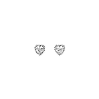 Boucles d'oreilles tige argent rhodié puce 3 coeurs oxydes blancs