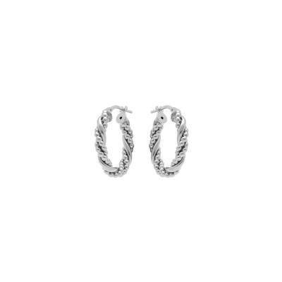 Créoles argent rhodié ovale 15mm tresse fil boules