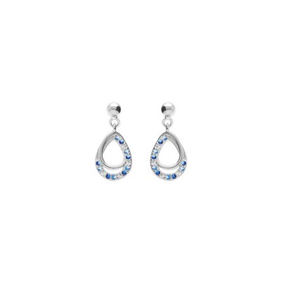 Boucles d'oreilles tige argent rhodié goutte oxydes bleus et blancs sertis