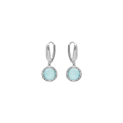 Boucles d'oreilles dormeuse argent rhodié cabochon bleu ciel