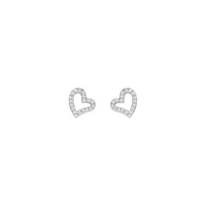 Boucles d'oreilles tige argent rhodié coeur oxydes blancs sertis