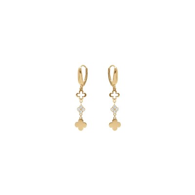 Boucles d'oreilles dormeuse argent doré trèfles lisses et avec oxydes blancs