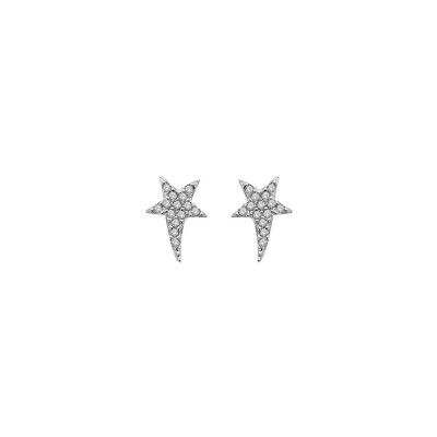 Boucles d'oreilles tige argent rhodié étoile et pierres blanches synthétique