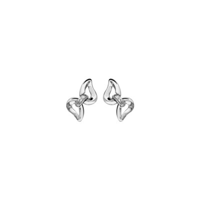 Boucles d'oreilles tige argent rhodié noeud oxyde blanc serti
