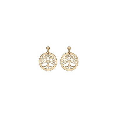 Boucles d'oreilles tige argent et dorure jaune rondelle arbre de vie