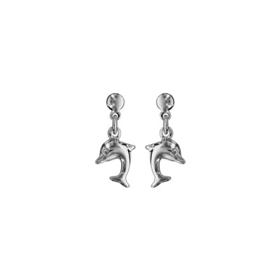 Boucles d'oreilles tige argent rhodié pendante dauphin