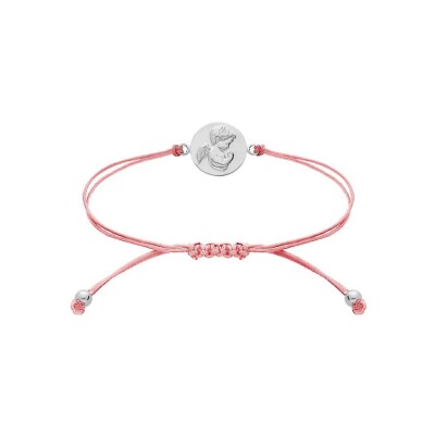 Bracelet argent rhodié cordon coulissant rose avec angelot