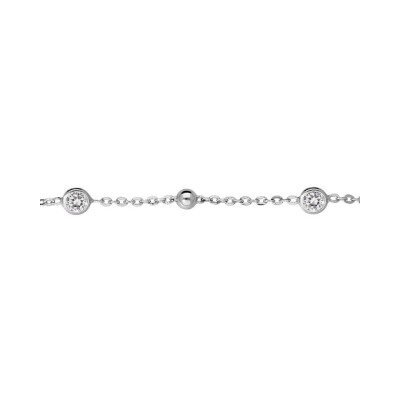 Bracelet argent rhodié 4 oxydes blancs sertis et boules 16+3cm