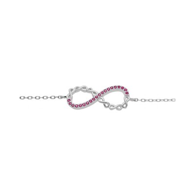 Bracelet argent rhodié infini avec oxydes roses 16+3cm