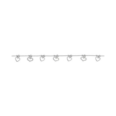 Bracelet argent rhodié pampilles coeurs lisses et givrés 16+3cm
