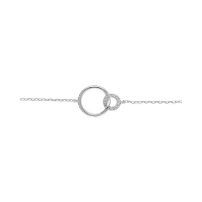 Bracelet argent rhodié 2 ronds 1 avec oxydes blancs sertis et 1 lisse 16+3cm