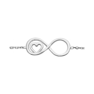 Bracelet argent rhodié 2 motif infini et coeur 16+3cm