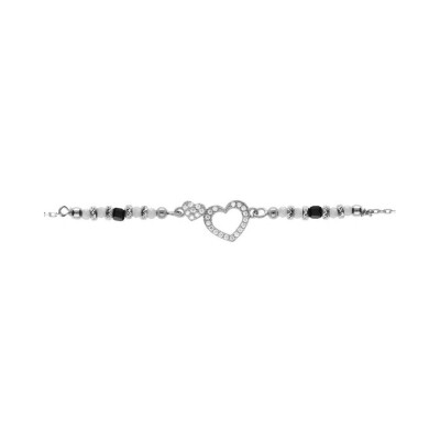Bracelet argent rhodié coeur contour oxydes blancs sertis avec verre blanc 16+3cm