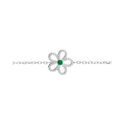 Bracelet argent rhodié fleur ajourée oxyde vert 15+3cm