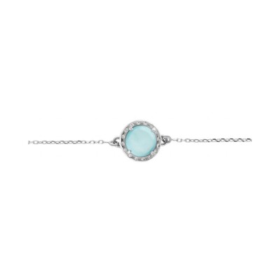 Bracelet argent rhodié cabochon bleu ciel 15+3cm