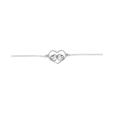 Bracelet argent rhodié coeur ajouré et 2 oxydes blancs 15+3cm