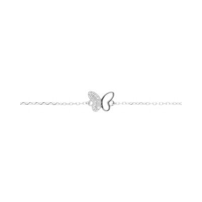 Bracelet argent rhodié papillon oxydes blancs sertis 15+3cm