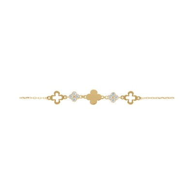 Bracelet argent doré trèfles lisses et avec oxydes blancs 15+3cm