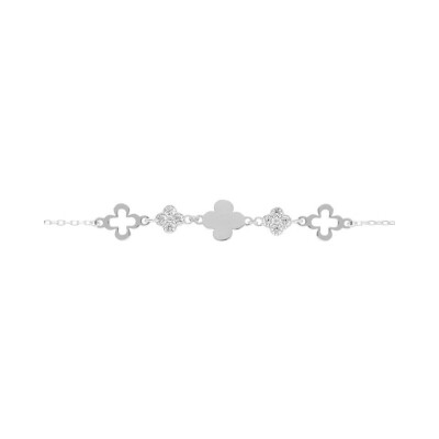 Bracelet argent trèfles lisses et avec oxydes blancs 15+3cm