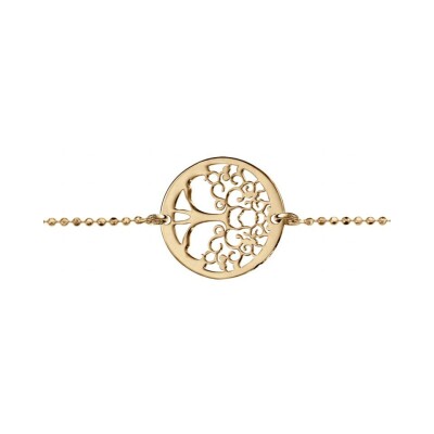 Bracelet argent et dorure jaune maille boules avec rondelle arbre de vie 15mm 16+3cm