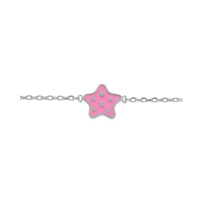 Bracelet argent rhodié étoile a poids résine rose 14+2cm