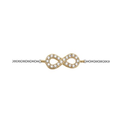 Bracelet argent rhodié infini dorure jaune oxydes blancs sertis 16+2cm