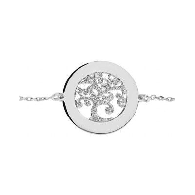 Bracelet argent rhodié arbre de vie 20mm granite contour a graver 16+3cm