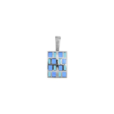 Pendentif résine et argent quadrillage bleu