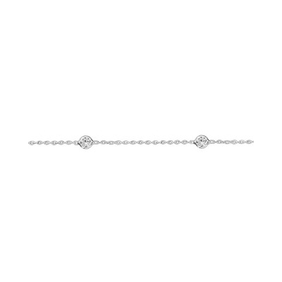 Chaîne cheville argent rhodié 4 oxydes ronds blancs sertis clos 23+3cm