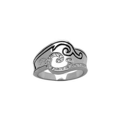 Bague filet noir + oxydes argent rhodié, taille 52