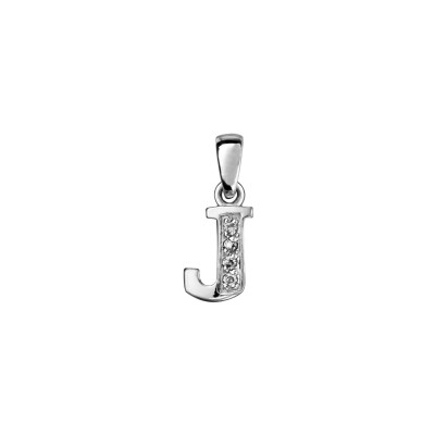 Pendentif argent rhodié initiale J oxydes blancs