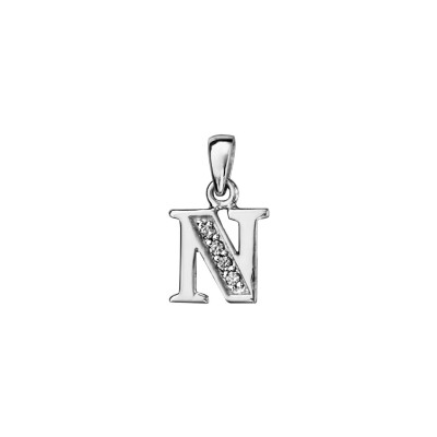 Pendentif argent rhodié initiale N oxydes blancs