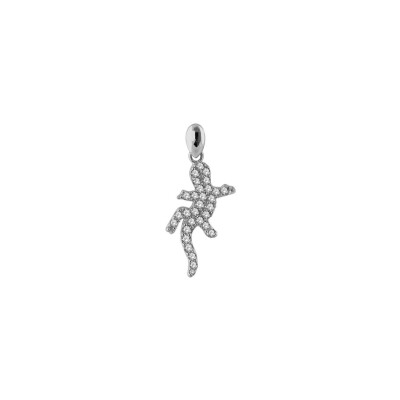 Pendentif argent rhodié salamandre pierres blanches synth