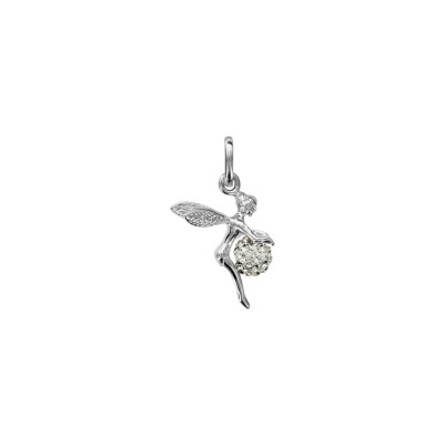 Pendentif argent rhodié fée boule strass blanc