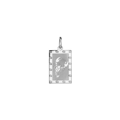 Pendentif zodiaque argent rhodié plaque rectangulaire cancer brillant fond sable