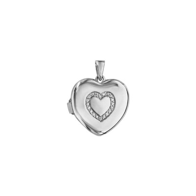 Pendentif cassolette argent rhodié coeur 20mm avec oxydes blancs sertis