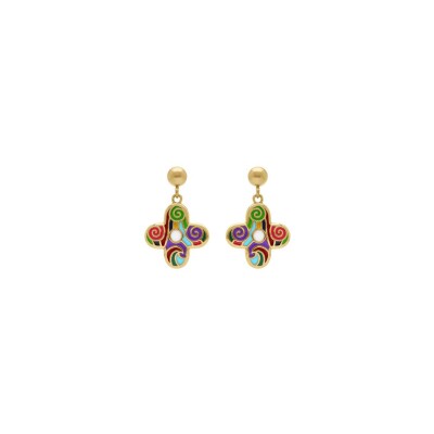 Boucles d'oreilles tige acier doré stella mia forme fleur 16mm résine multi couleur