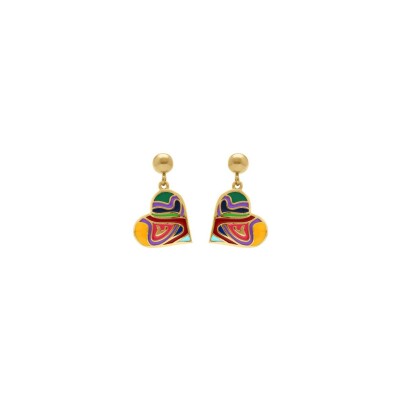 Boucles d'oreilles tige acier doré stella mia forme coeur 15mm résine multi couleur