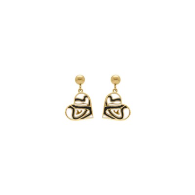 Boucles d'oreilles tige acier doré stella mia forme coeur 15mm résine blanche et noire