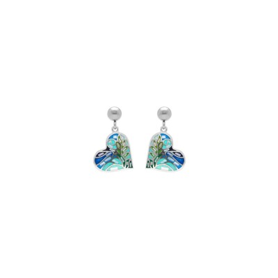 Boucles d'oreilles tige acier stella mia forme coeur 15mm résine ton pastel bleu et vert