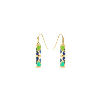 Boucles d'oreilles acier doré stella mia forme tube 25mm x 5mm résine vert et bleu