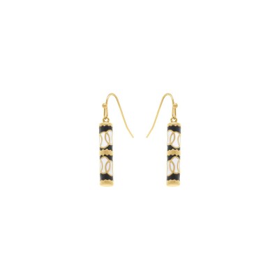 Boucles d'oreilles acier doré stella mia forme tube 25mm x 5mm résine blanche et noire