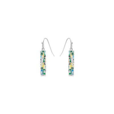 Boucles d'oreilles acier doré stella mia forme tube 25mm x 5mm motif spirale résine multi couleur