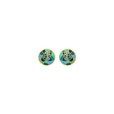 Boucles d'oreilles acier doré tige stella mia ronde 15mm résine bleu et vert
