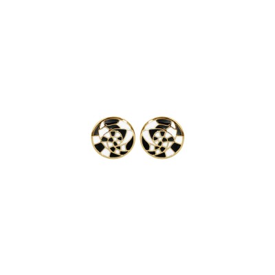 Boucles d'oreilles acier doré tige stella mia ronde 15mm résine blanche et noire