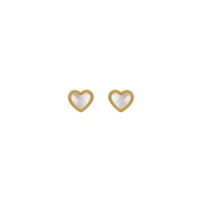 Boucles d'oreilles tige acier doré coeur nacre blanche imitation
