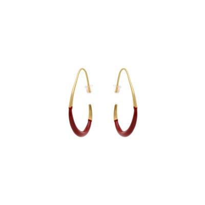 Créoles acier doré ovale 37x33mm résine rouge