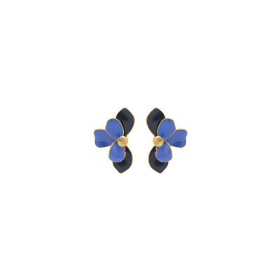 Boucles d'oreilles tige acier doré stella mia demi fleur résine bleu